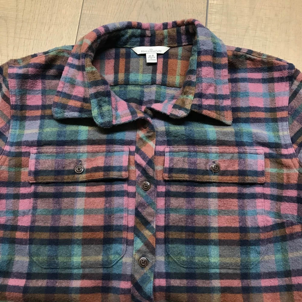 L.L. Bean Chamois Cloth Shirt Womens Size M Pink Plaid Button Up Tunic Cabincore - Picture 4 of 11